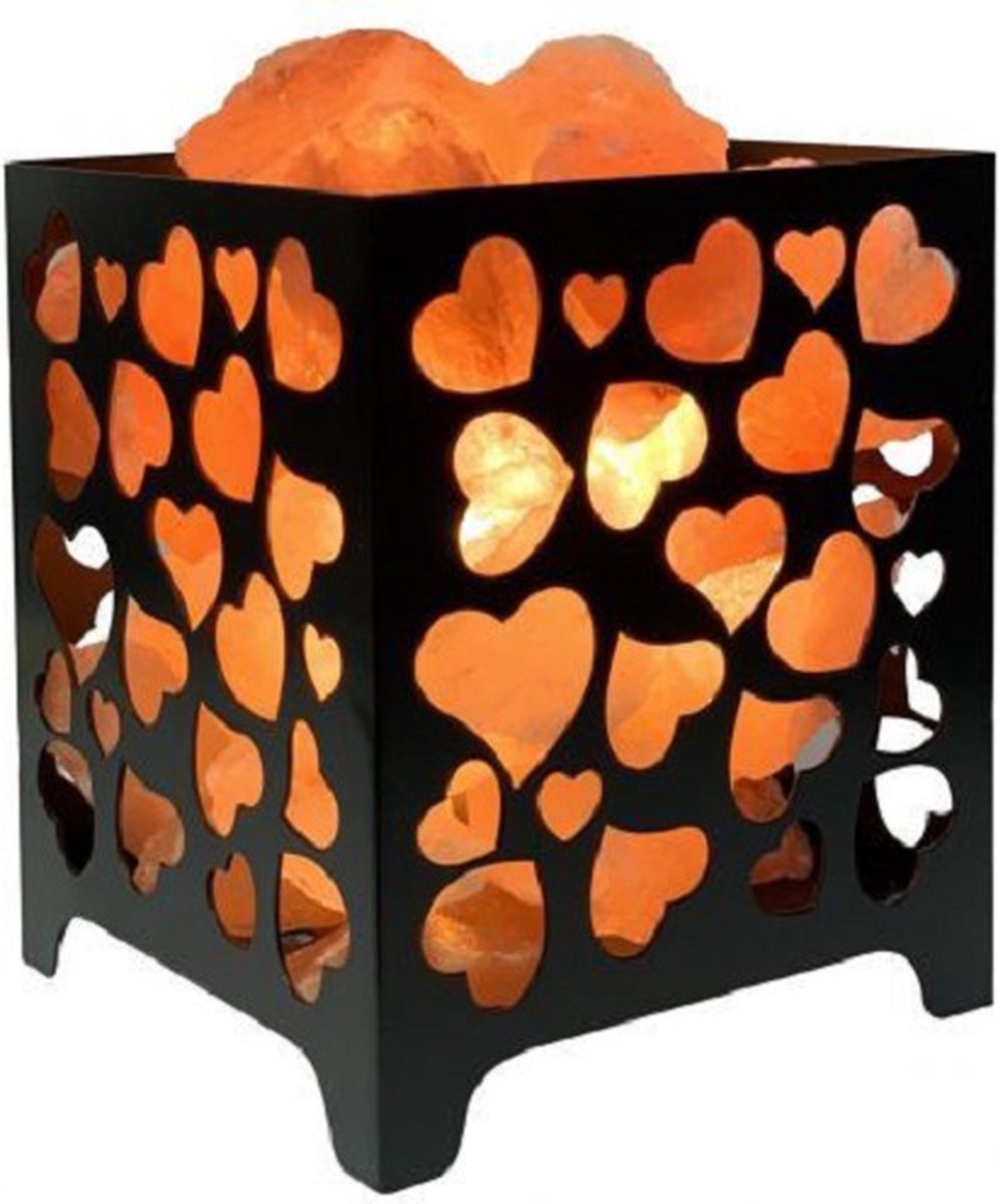 Zoutlamp - Himalaya Zoutstenen - Metalen Korfje - Hartjes