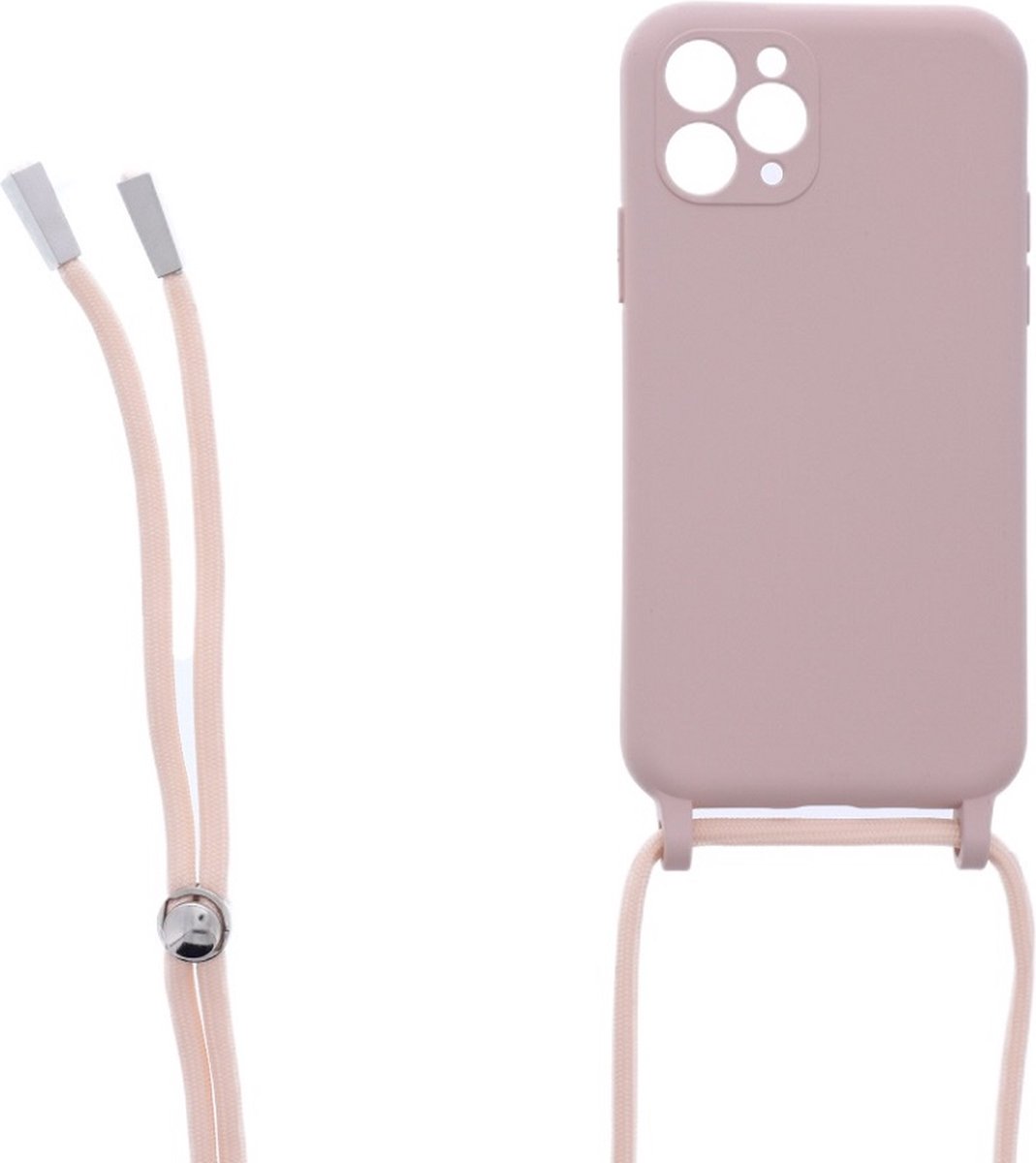 LuxeBass Siliconen hoesje met koord geschikt voor Apple iPhone 11 Pro Max - Licht Roze - telefoonhoes - gsm hoes - telefoonhoesje