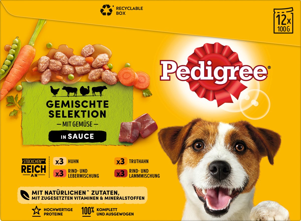 Pedigree Hondensnack, gemengde selectie in saus, Adult, Multipack (12 x 100g), 1.2 kg