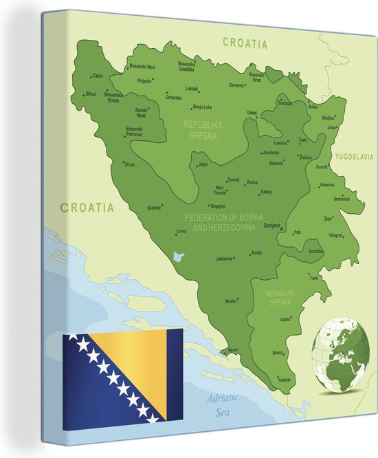 Illustration de la Bosnie-Herzégovine dans une toile de couleur verte 20x20 cm - petit - Tirage photo sur toile (Décoration murale salon / chambre)