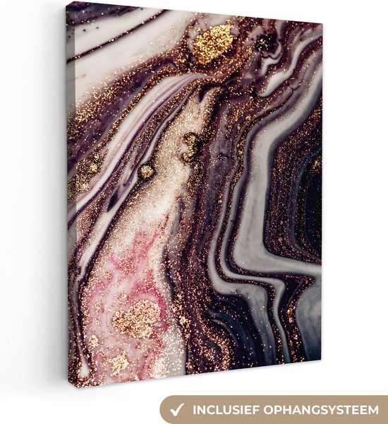 Foto: Canvas schilderij marmer roze goud glitter marmerlook 60x80 cm wanddecoratie