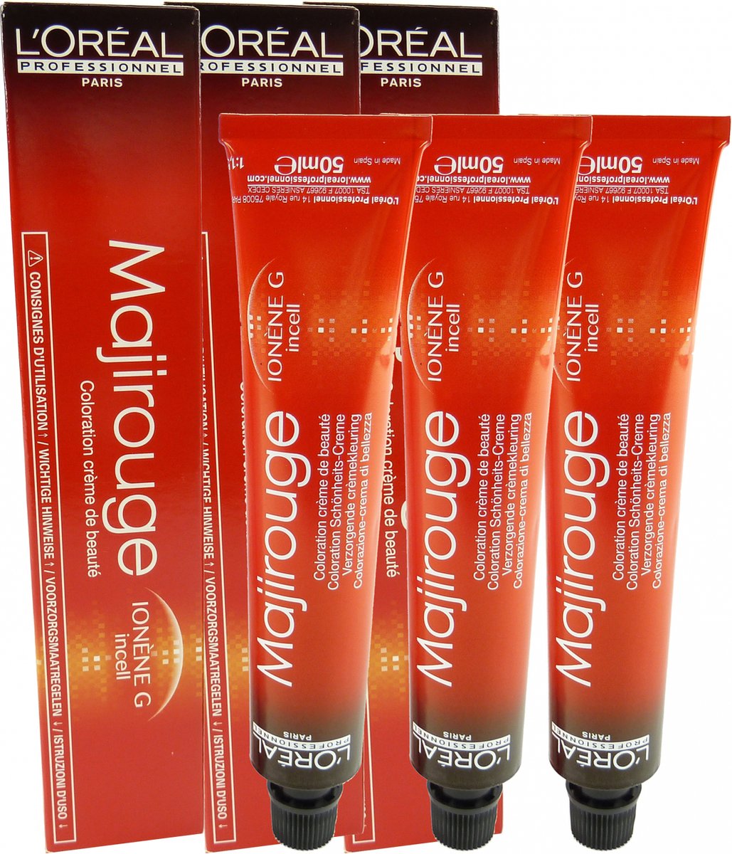 3x Loreal Majirouge Creme Coloration 50ml 08,46 Light Blonde Int. Copper Red