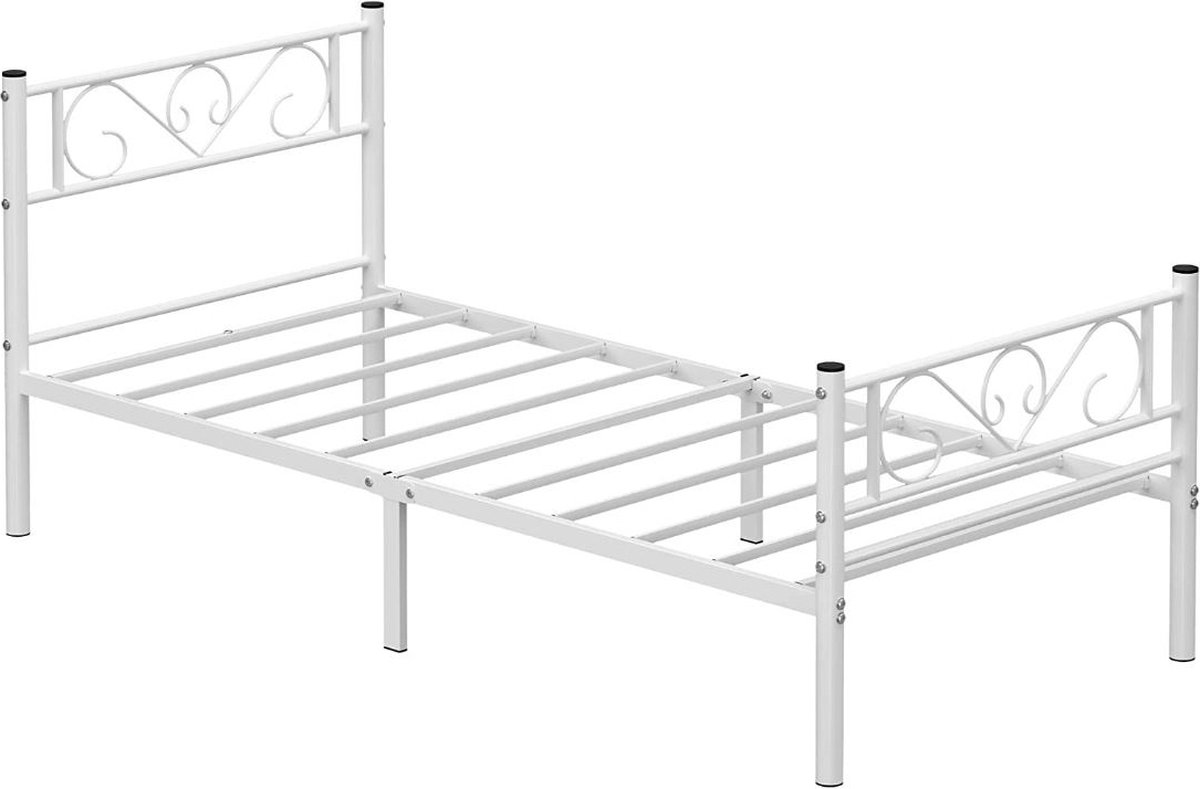 MAZAZU MIRA Home - Eenpersoonsbedframe - Bedframe - Wit - Metaal - 198x91,8x86,4