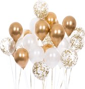 Partizzle 50x Ballonnen Wit en Goud - Helium Geschikt - Papieren Confetti - Nieuwjaar / Oud en Nieuw - Bruiloft, Huwelijk Kerst Ballonnenboog Decoratie - Latex