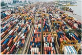 WallClassics - Poster (Mat) - Containers in Haven - 75x50 cm Foto op Posterpapier met een Matte look