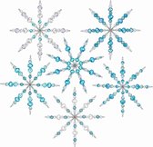 Naler set van 6 kralen met sneeuwvlokversieringen voor het maken van kerstboomversieringen, wit blauw transparant, inclusief diverse parelkralen en sneeuwvlokvormen van roestvrij staaldraad