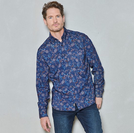 Twinlife Heren corduroy allover print - Overhemden - Wasbaar - Ademend - Blauw - XL