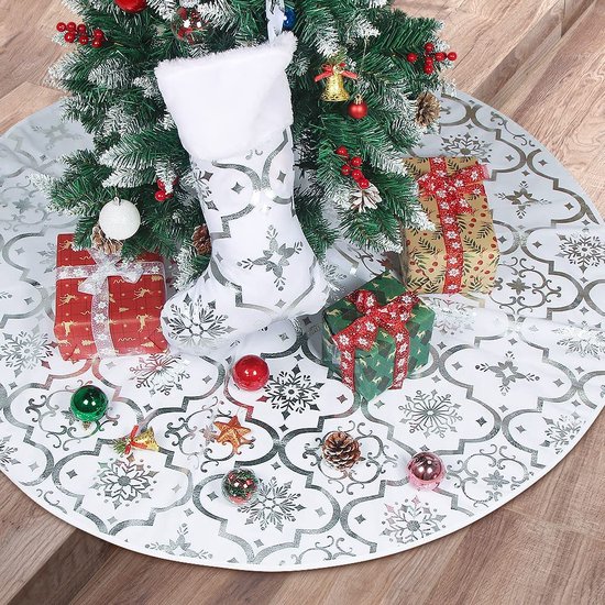 Jupe De Sapin De Noël Rouge 120 Cm De Diamètre - Couverture De Base Décorative En Peluche, Pour Arbres De 1,5 à 2,1 M - 6