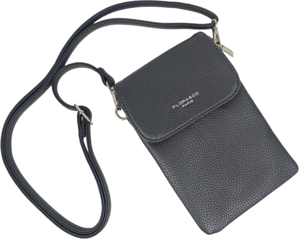 Flora&Co - Paris - Handig Crossbody hand/telefoontasje voor mobiel - gsm - zwart