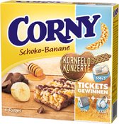 Corny mueslireep chocolade banaan 6 stuks à 20g, mueslireep van melkchocolade, banaan, geroosterde volkorenvlokken & cornflakes 10 x 120g pakken