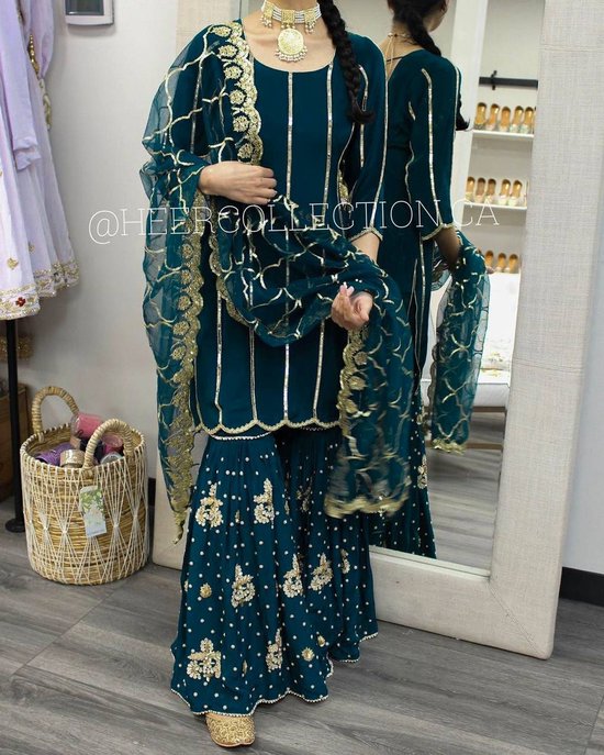 Indian Suit - Pakistani Suit - Indian Dress - Readymade Sharara Suit - Party Wear -Semi Stitched Traditional Party Wear