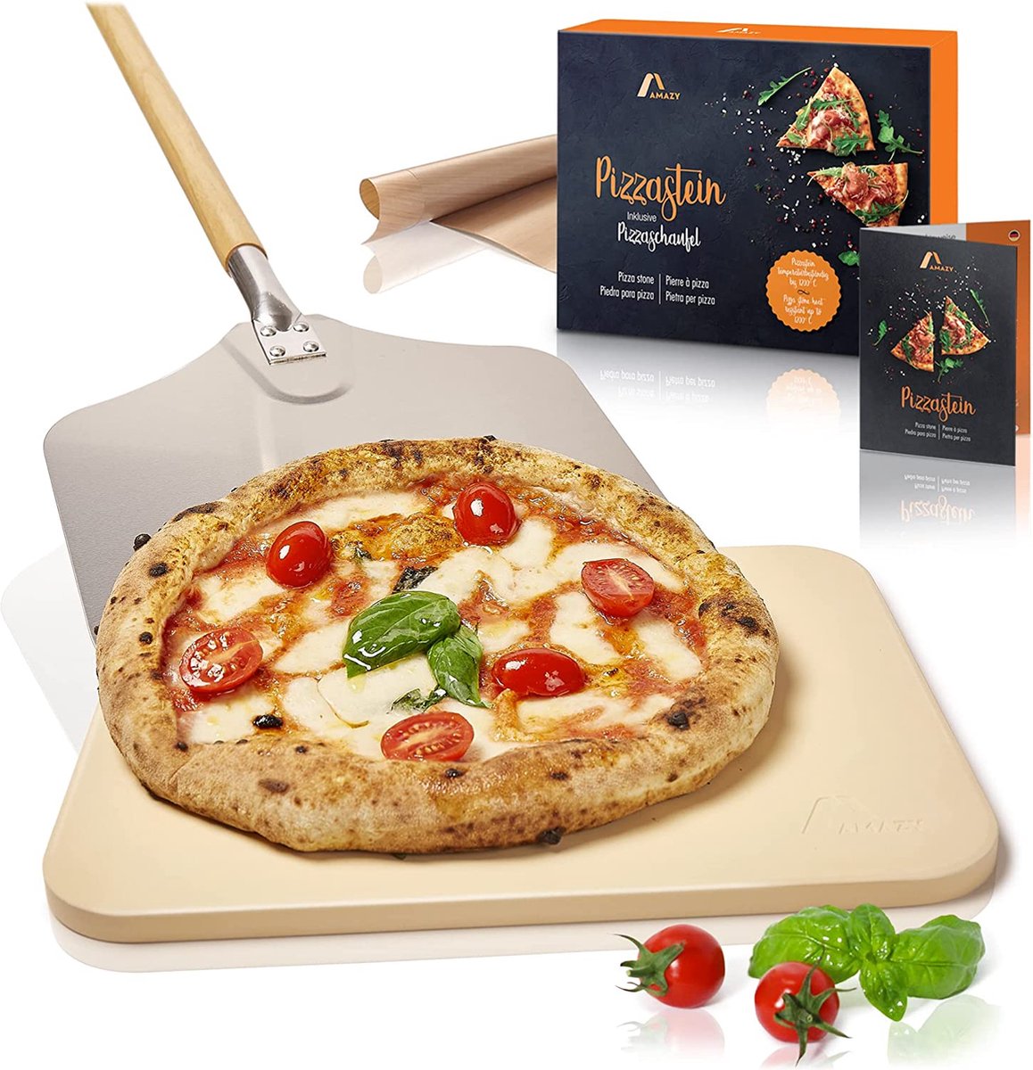 Amazy pizzasteen incl. aluminium pizzaschep, permanente bakfolie en  receptenboekje -... | bol.com