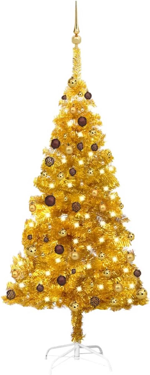 Prolenta Premium - Kunstkerstboom met LED's en kerstballen 180 cm PET goudkleurig