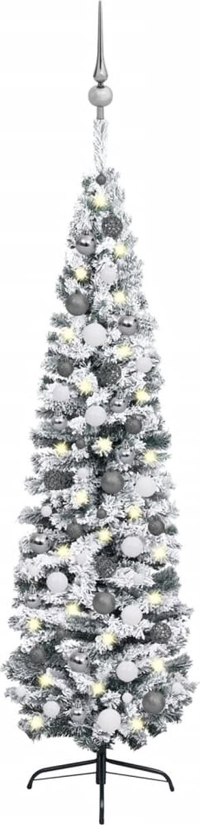 Prolenta Premium - Kunstkerstboom met LED's en kerstballen smal 210 cm groen