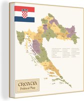 Canvas Schilderij Politieke kaart van Kroatië - 20x20 cm - Wanddecoratie