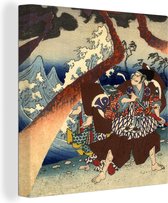 Canvas Schilderij Japanse houtsnede van krijgers bij een storm - 50x50 cm - Wanddecoratie