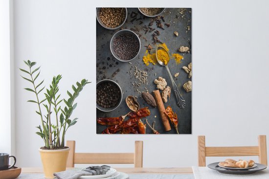 Tableau sur Toile Épices - Cuillère - Kom - Nourriture - Épices - 60x80 cm - Décoration murale