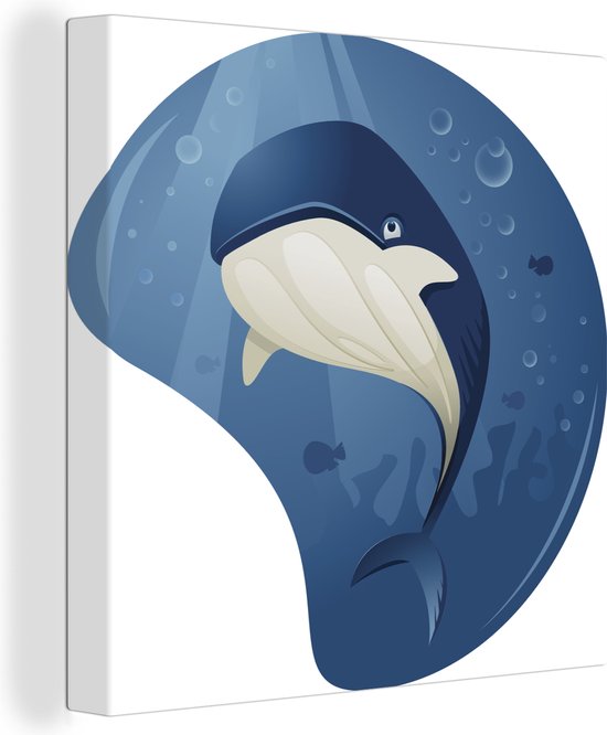 Canvas Schilderij Een illustratie van een blauwe walvis onderwater - 50x50 cm - Wanddecoratie