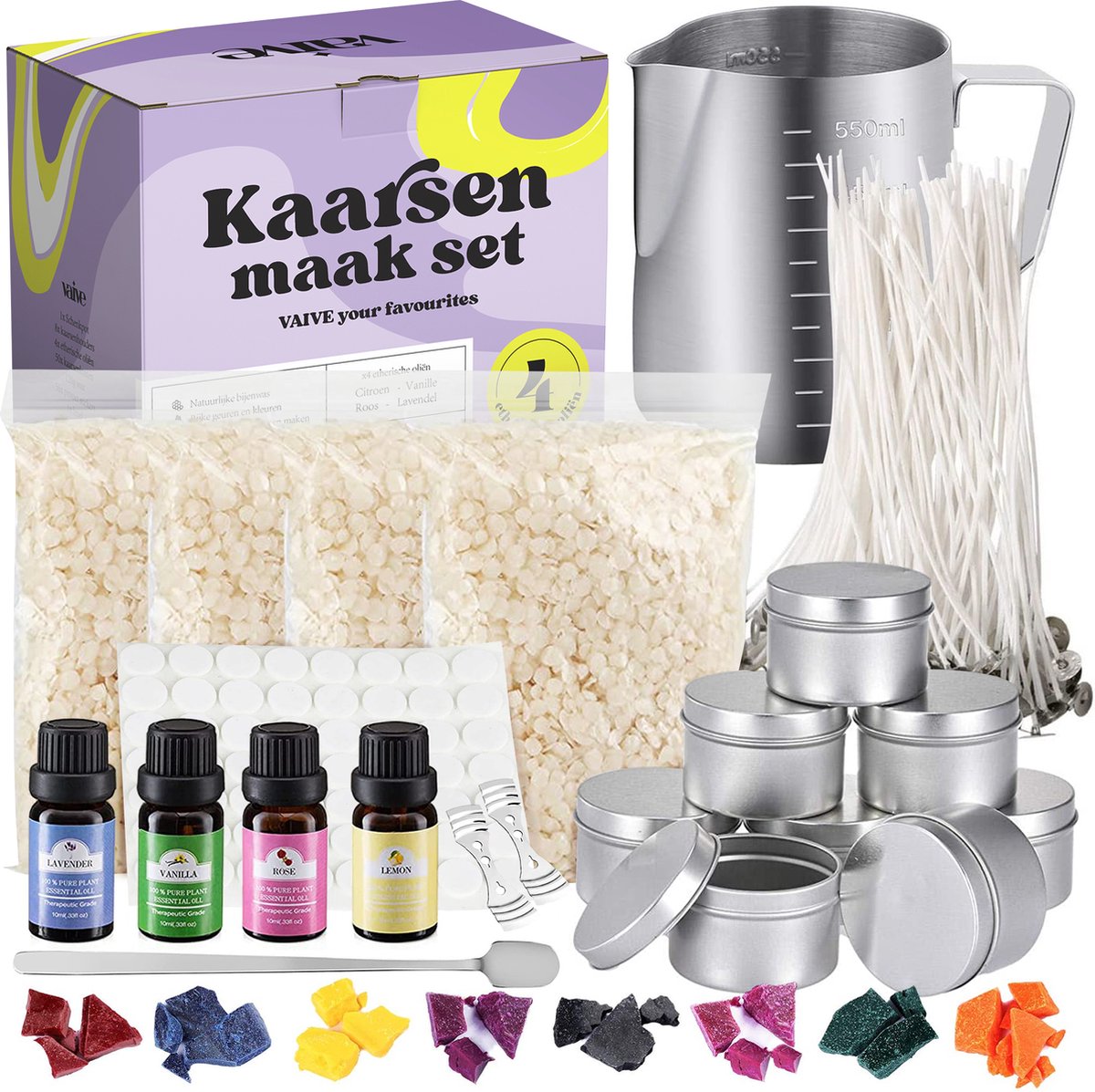 VAIVE DIY Kaarsen Maken Set - Kaarsenhouder - Geurkaars - Kaars - Voor Volwassenen & Kinderen - VAIVE