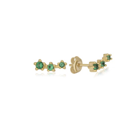 Boucles d'oreilles délicates avec Trendy vert plaqué or Boucles d'oreilles en zircon vert (teneur en argent sterling 925 plaqué or) | Cadeau pour femme