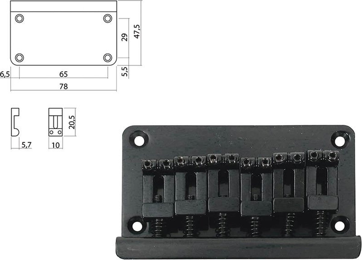 Gitaar brug-staartstuk Boston B-1560-B Stallion 10mm zwart