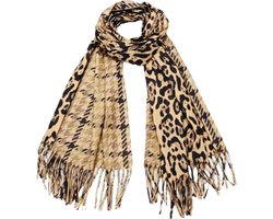 Lange Sjaal - 2-Zijdig - Panter/Tweed Print - Camel - 175 x 70 cm (22-72)