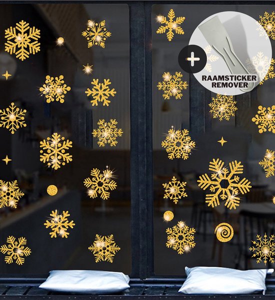 Kerst raamstickers Goud 74 stickers Herbruikbaar Kerst stickers