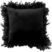Veren Kussen - Decoratief Kussen - sier kussen - verenkussen zwart - 40 x 40 cm - velours