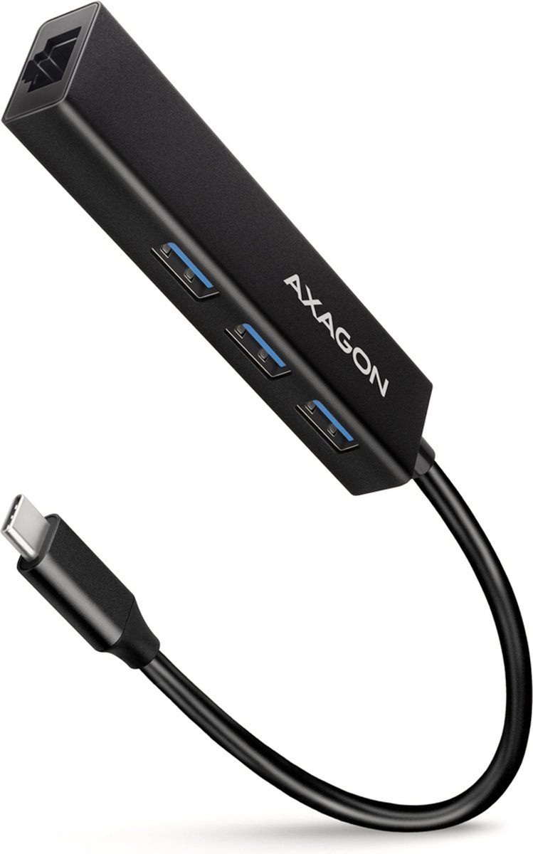 AXAGON HMC-GL3A 3x USB-A + GLAN, USB 3.2 Gen 1 hub, metal, 20cm USB-C cable *USBCM *USBAF *RJ45F