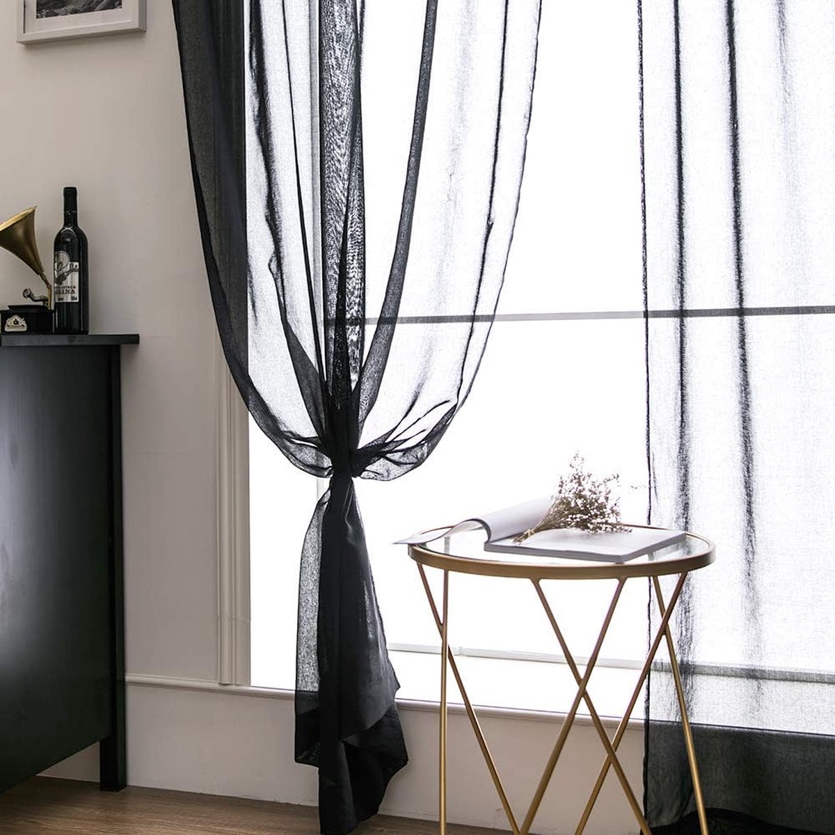 ALIGOGO Zwarte Kant Halloweengordijnen - Luxe Gothic Vitrage 132 X 213 Cm Voor Woonkamer En Slaapkamer