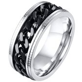 Anxiety Ring - (Ketting) - Stress Ring - Fidget Ring - Fidget Toys - Draaibare Ring - Spinning Ring - Zilver-Zwart - (16.00mm / maat 50)