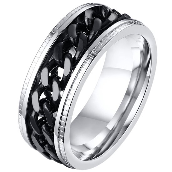 Ring d'anxiété - (Collier) - Ring de stress - Ring Fidget - Ring d'anxiété pour doigt - Ring tournant - Ring tournant - Argent- Zwart - (16,00 mm / taille 50)