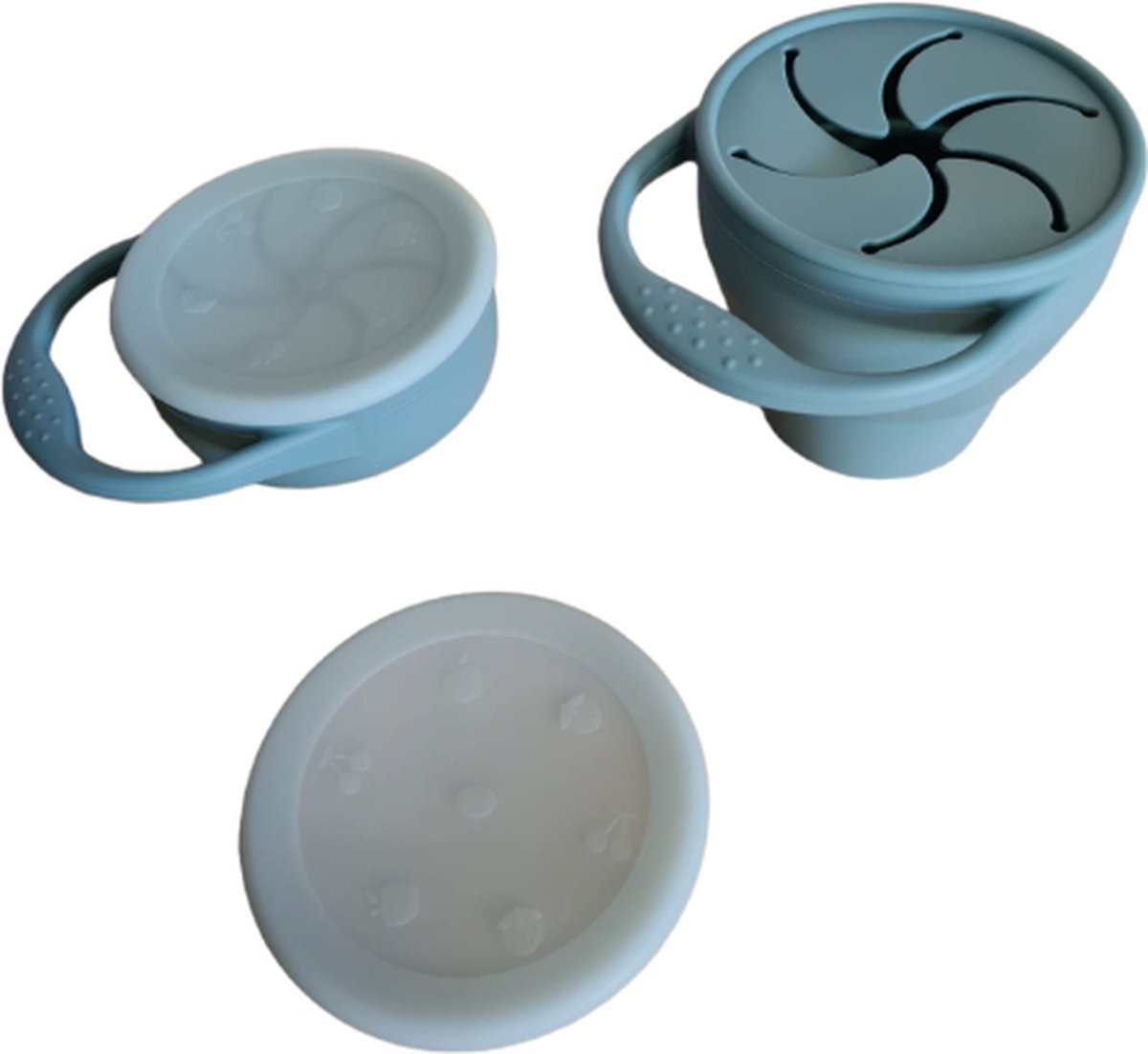 Goedkoopste Snack cup - Snack Beker - Inklapbaar - Siliconen - Duurzaam - Baby - Peuter - Dreumes - Servies - Babyeetset - Onderweg - Smokey blauw