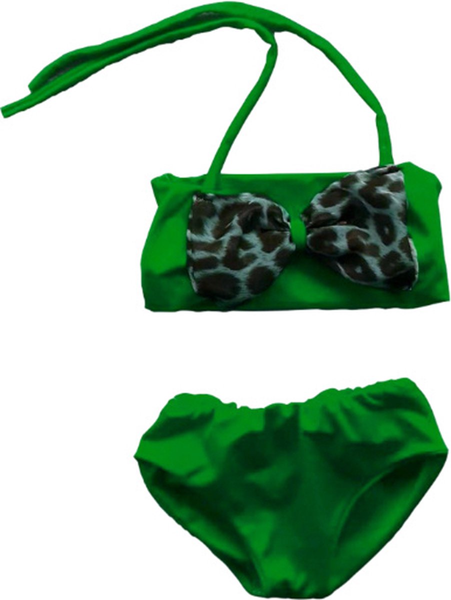Maat 80 Bikini zwemkleding Groen met panterprint strik badkleding baby en kind fel groen zwem kleding - Merkloos