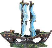 Schip Ornament voor Aquarium – Gezonken Piraten Schip – Blauw Bruin – 13*12*4 cm