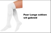 Paar Lange sokken/kousen wit gebreid mt.39-47 - Plato - Tiroler heren dames kniekousen kousen voetbalsokken festival Oktoberfest voetbal sport