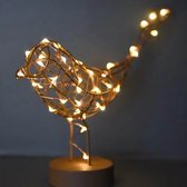 LED lampje -Roodborstje op voetje - Vogel - 20 lichtjes - Koperbruin - H 20 cm