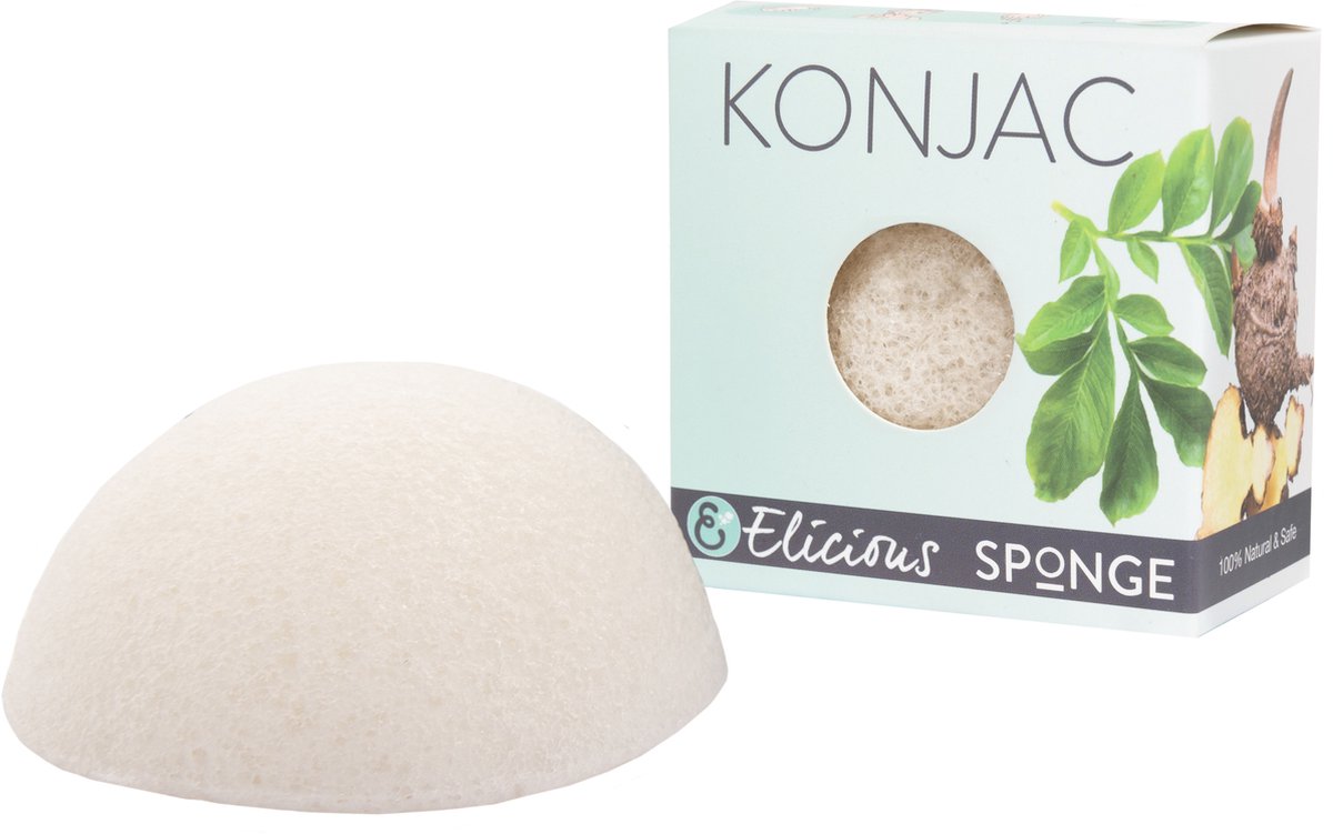 Elicious® - Konjac Spons - Gezichtsspons - Hydraterend - Puur - Gevoelige Huid - Gezichtsreiniging - Natuurlijk - Plasticvrij - Vegan - Dierproefvrij