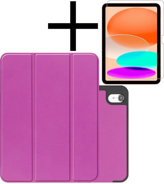 Hoesje Geschikt voor iPad 2022 Hoesje Case Hard Cover Hoes Book Case Met Uitsparing Geschikt voor Apple Pencil Met Screenprotector - Paars