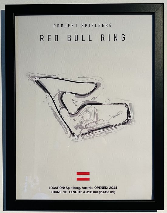 Circuit Red Bull Ring Encadré sur Toile - Avec Détails Environnementaux Locaux - Formule 1 - Affiche - 30x40cm - Décoration murale - Max Verstappen