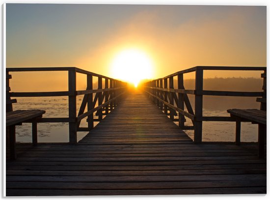 WallClassics - PVC Schuimplaat- Zon ondergaand bij Vlonder - 40x30 cm Foto op PVC Schuimplaat