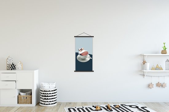 Porte-affiche incl. Affiche 40x80 cm - Affiche scolaire - Femme - Café - Vintage - Affiche textile - Lattes noires