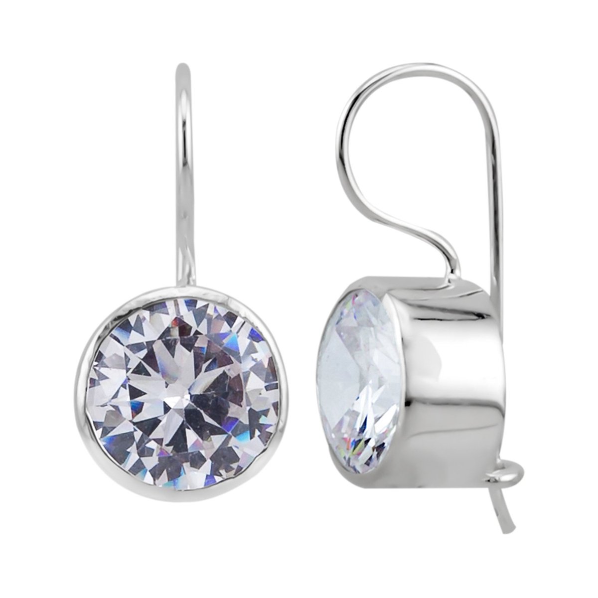 Zilveren oorbellen | Hangers | Zilveren oorhangers, rond kristal