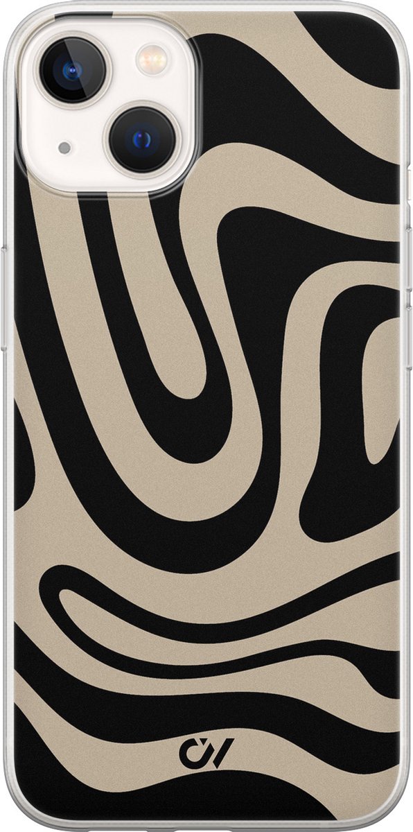 Hoesje geschikt voor Apple iPhone 13 - Abstract Black Waves - - Zwart - Apple - Casevibes