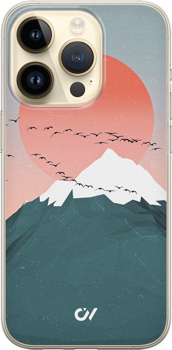 Hoesje geschikt voor Apple iPhone 14 Pro - Mountain Birds - - Blauw - Apple - Casevibes