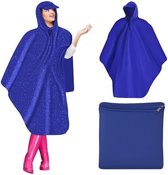 Poncho dames gekleed - Blauw - Luxe - Waterafstotend - Lang model 135 cm - Met koortjes en ritssluiting - Inclusief opberg tas - Geschikt voor wandelen, fietsen, werk, hiken en meer - Regen
