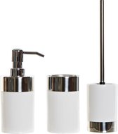 Items - Toiletborstel/WC-borstel wit/zilver 41 cm met zeeppompje/beker