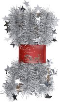 Cepawa Kerstslingers - met sterretjes - zilver - 200 x 6,5 cm - kerstslingers/kerst guirlandes