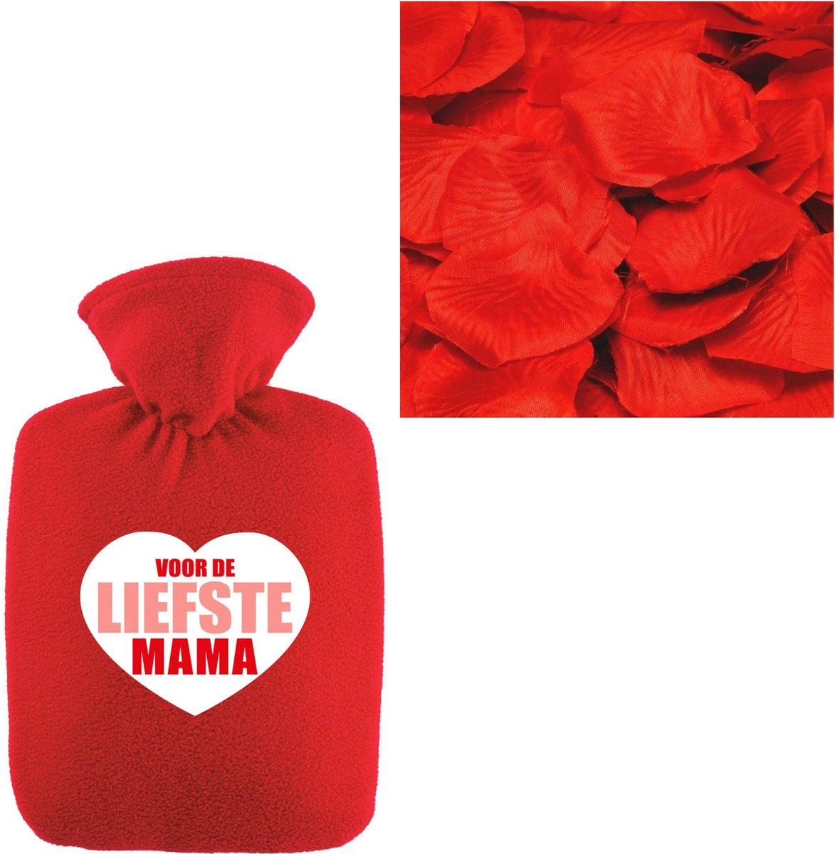 Goedkoopste Bellatio Design Warmwaterkruik - liefste mama - rood - 2 liter - rozenblaadjes