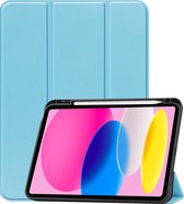 Hoes Geschikt voor iPad 2022 Hoes Tri-fold Tablet Hoesje Case Met Uitsparing Geschikt voor Apple Pencil - Hoesje Geschikt voor iPad 10 Hoesje Hardcover Bookcase - Lichtblauw